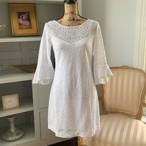 LILLY PULITZER Lace white bell sleeve spring Easter designer dress Fontaine S